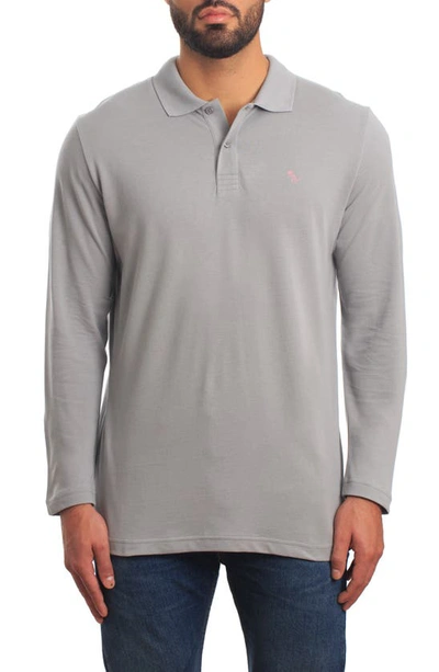 Jared Lang Long Sleeve Cotton Knit Polo In Grey