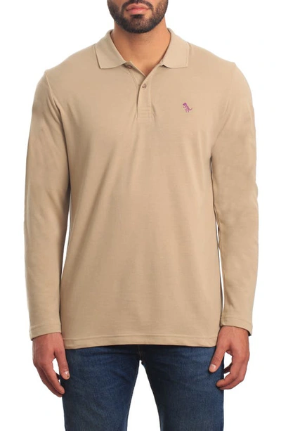 Jared Lang Long Sleeve Cotton Knit Polo In Sand