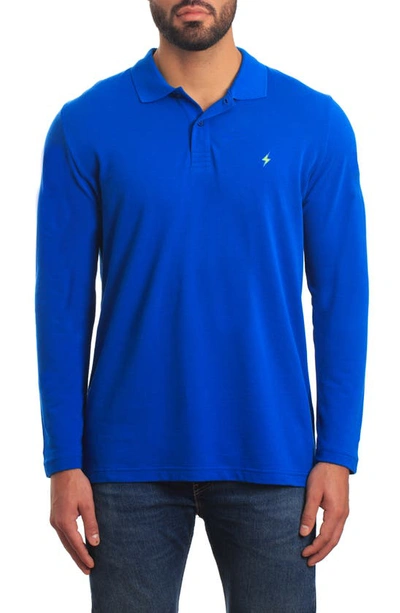 Jared Lang Long Sleeve Cotton Knit Polo In Blue