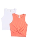Yogalicious Airlite 2-piece Tank Top Set In Fusion Coral/ White