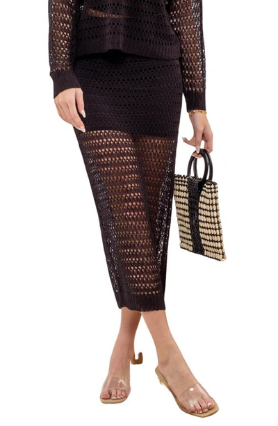 Blu Pepper Crochet Knit Midi Skirt In Black