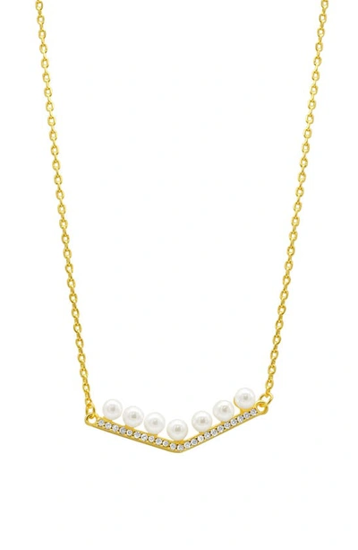 Adornia 14k Yellow Gold Plated Cz Imitation Pearl Bar Necklace