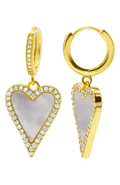 Adornia 14k Gold-plated White Mother-of-pearl Crystal Halo Heart Drop Huggie Earrings In Gold/white