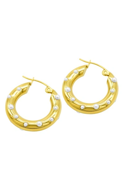 Adornia Water Resistant Imitation Pearl Hoop Earrings In White