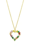 Adornia 14k Yellow Gold Plated Rainbow Cz Heart Pendant Necklace In Gold/multi