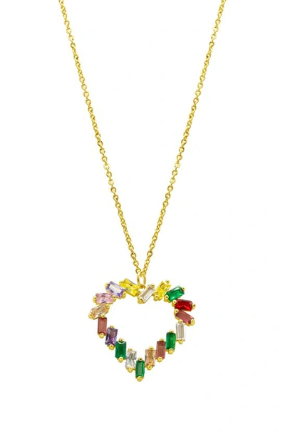 Adornia 14k Yellow Gold Plated Rainbow Cz Heart Pendant Necklace In Gold/ Multi