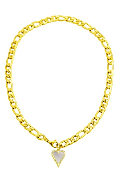 Adornia Heart Pendant Figaro Chain Necklace In White