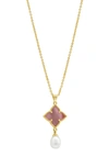 Adornia White Rhodium Plated Mother-of-pearl Flower Necklace In Gold/ Pink