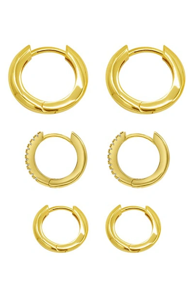 Adornia Set Of 3 Crystal Huggie Hoop Earrings In Gold