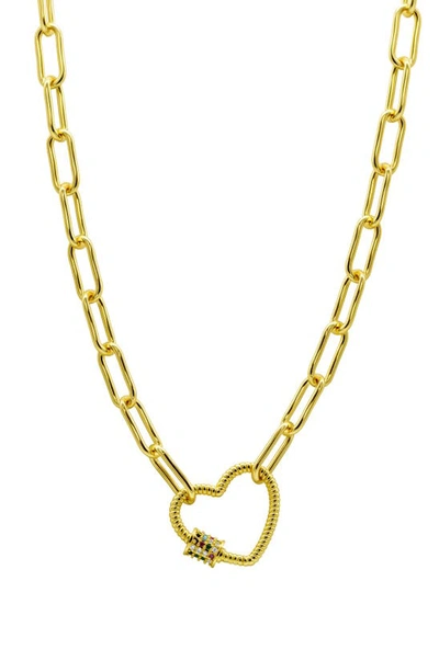 Adornia Crystal Heart Pendant Paper Clip Chain Necklace In Multi