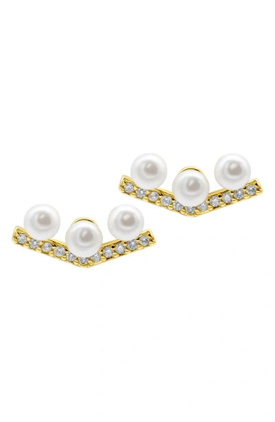 Adornia 14k Gold-plated Crystal Imitation Pearl Bar V-earrings