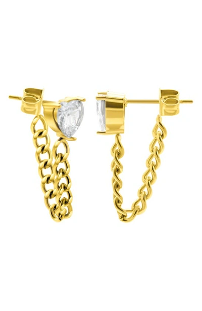 Adornia Crystal Heart Chain Drop Stud Earrings In Gold