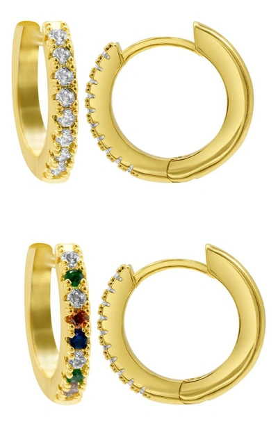 Adornia Set Of 2 Cz Huggie Hoop Earrings In Gold Multi