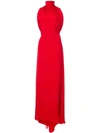 Derek Lam Long Shirred Mock Neck Dress In Red