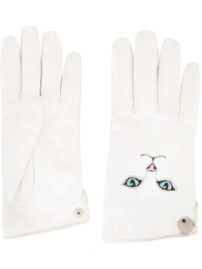 Vivetta Cat Embroidered Gloves - White