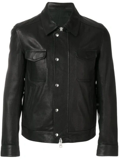 Ami Alexandre Mattiussi Grained Leather Zipped Jacket In Black
