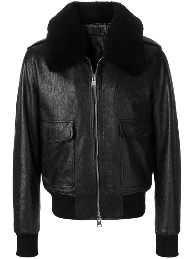 Ami Alexandre Mattiussi Ami - Shearling Collar Leather Bomber Jacket - Mens - Black
