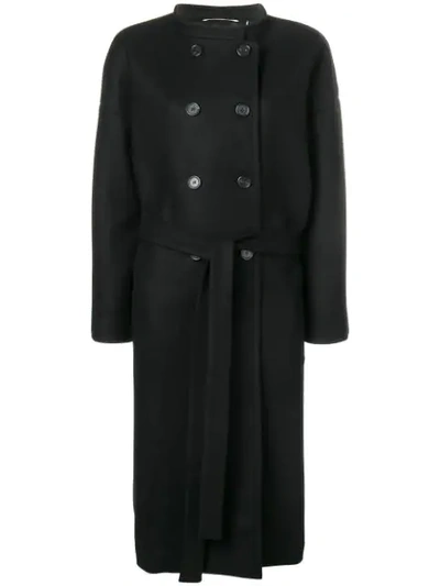 Rochas Belted Midi Coat In Black