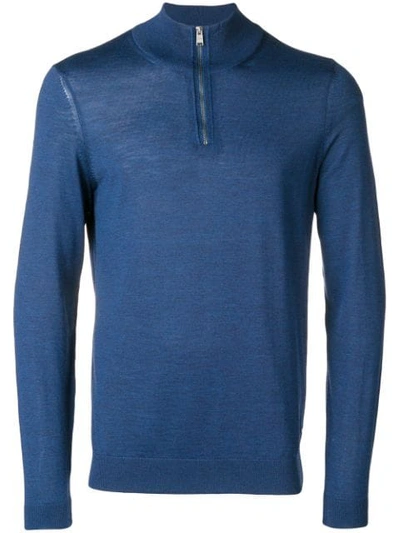 Hugo Boss Turtle-neck Fitted Sweater In Blue