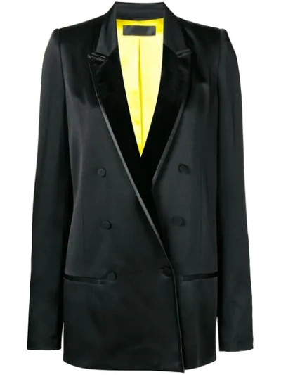 Haider Ackermann Double Breasted Satin & Velvet Blazer In Black