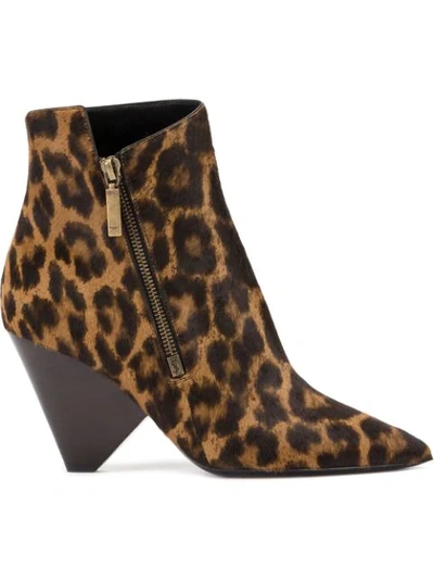 Saint Laurent Niki Leopard-print Calf Hair Ankle Boots In Brown