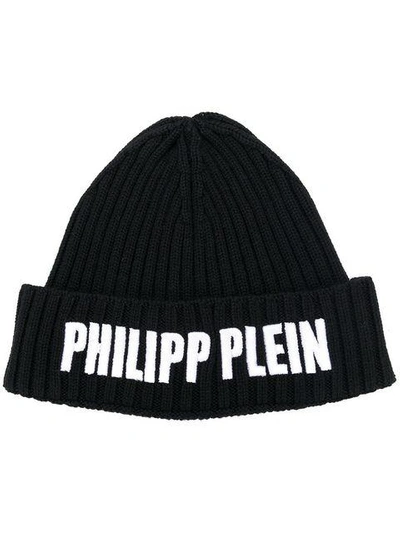 Philipp Plein Logo Patch Beanie Hat - Black