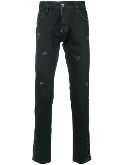 Philipp Plein Distressed Fitted Jeans In Black