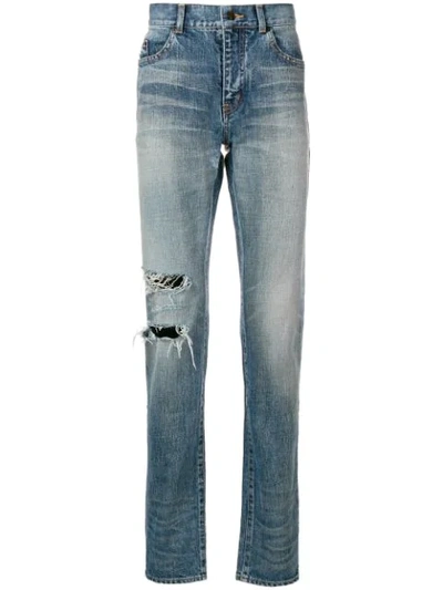 Saint Laurent Destroyed Light Skinny Fit Jeans In 4512 Blue