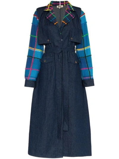 All Things Mochi Lucy Denim Patchwork Trench Coat - Blue