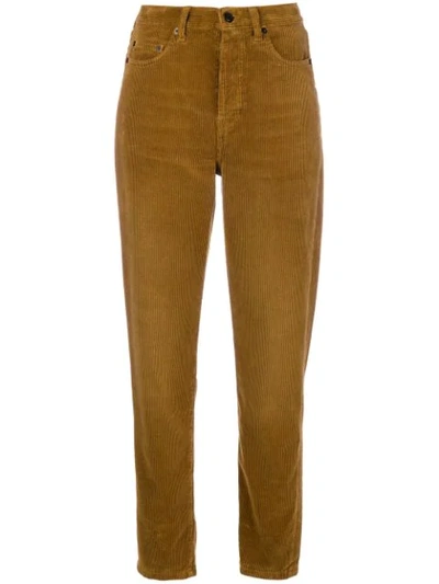 Saint Laurent High-waisted Cord Trousers In Brown