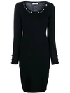 Blumarine Pearl Embellished Fitted Dress In Black