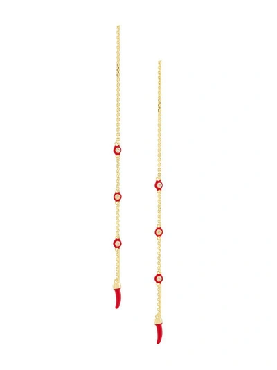 Eshvi Drop Coral Chain Long Earrings In Metallic