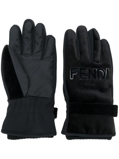 Fendi Appliquéd Stretch-jersey Ski Gloves In Black