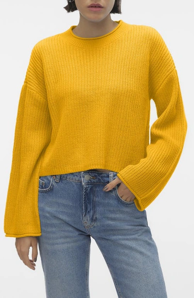 Vero Moda Sayla Rib Crop Sweater In Gold Fusion