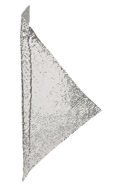 Rabanne Pixel Metallic Chain Mail Mesh Triangle Scarf In Silver