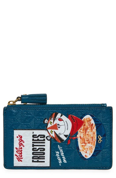 Anya Hindmarch X Kellogg's® Tony The Tiger Frosties Leather Card Case In Light Petrol