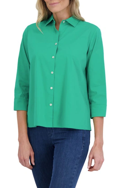 Foxcroft Sanda Cotton Blend Button-up Shirt In Kelly Green