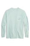 Vineyard Vines Vintage Whale Long Sleeve Cotton Graphic Pocket T-shirt In Mist Green
