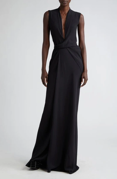 Rick Owens Sleeveless Wrap Gown In Black