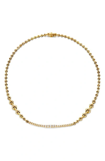 Dries Criel Diamond Bar Chain Necklace In Yellow Gold