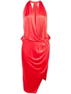 Haney V-neck Ruchéd Dress - Red