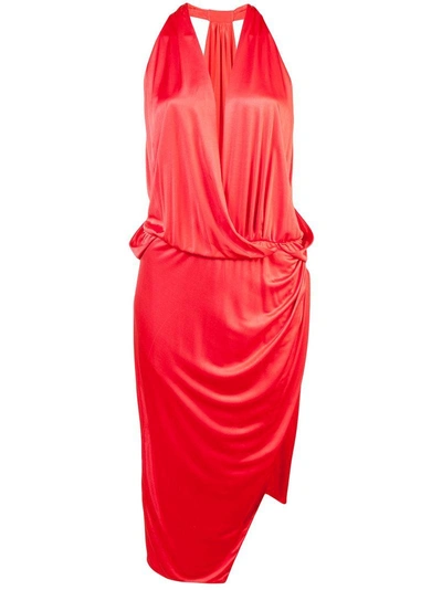 Haney V-neck Ruchéd Dress - Red