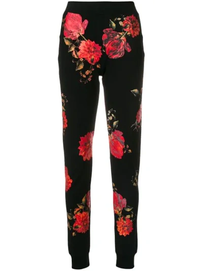 Philipp Plein Floral Fitted Trousers In Black