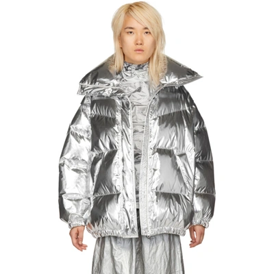 Mm6 Maison Margiela Oversized Quilted Metallic Shell Down Jacket In Silver