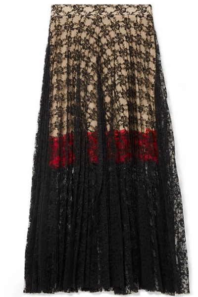 Christopher Kane Black Pleated Lace Midi Skirt
