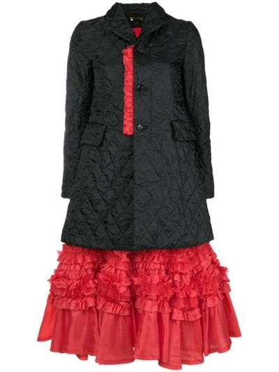 Comme Des Garçons Ruffle Hem Quilted Coat In Black Red
