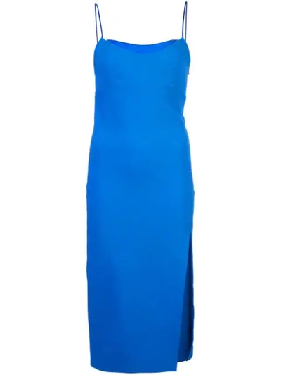 Haney Side Slit Fitted Dress In Blue
