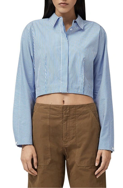 Rag & Bone Morgan Stripe Crop Button-up Shirt In Ltblue Str