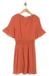 West Kei Short Sleeve Gauze Fit & Flare Dress In Terracotta