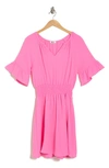 West Kei Short Sleeve Gauze Fit & Flare Dress In Pink